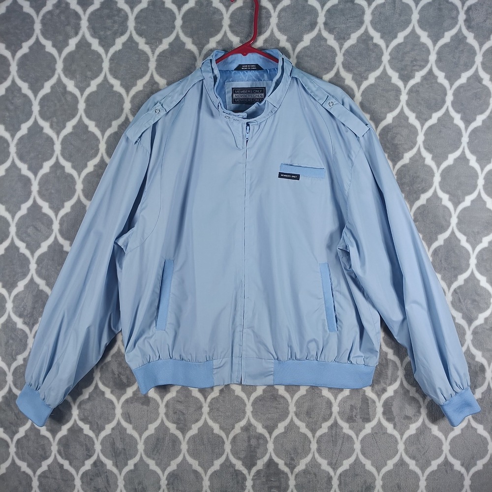 Members Only Racer Jacket Men XL Light Blue Iconic Shoulder Epaulets Zip Front